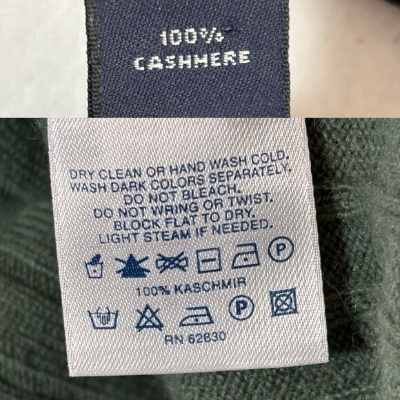 Lands' End Men's XL Cashmere Sweater Green Pullover V neck  Long Sleeve Ribbed - Picture 10 of 10